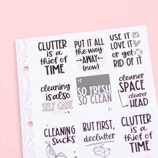 Cleaning Motivation Full Box Stickers | Action Cleaning Stickers | Inspiration Cleaning Planner Stickers | Functional Stickers