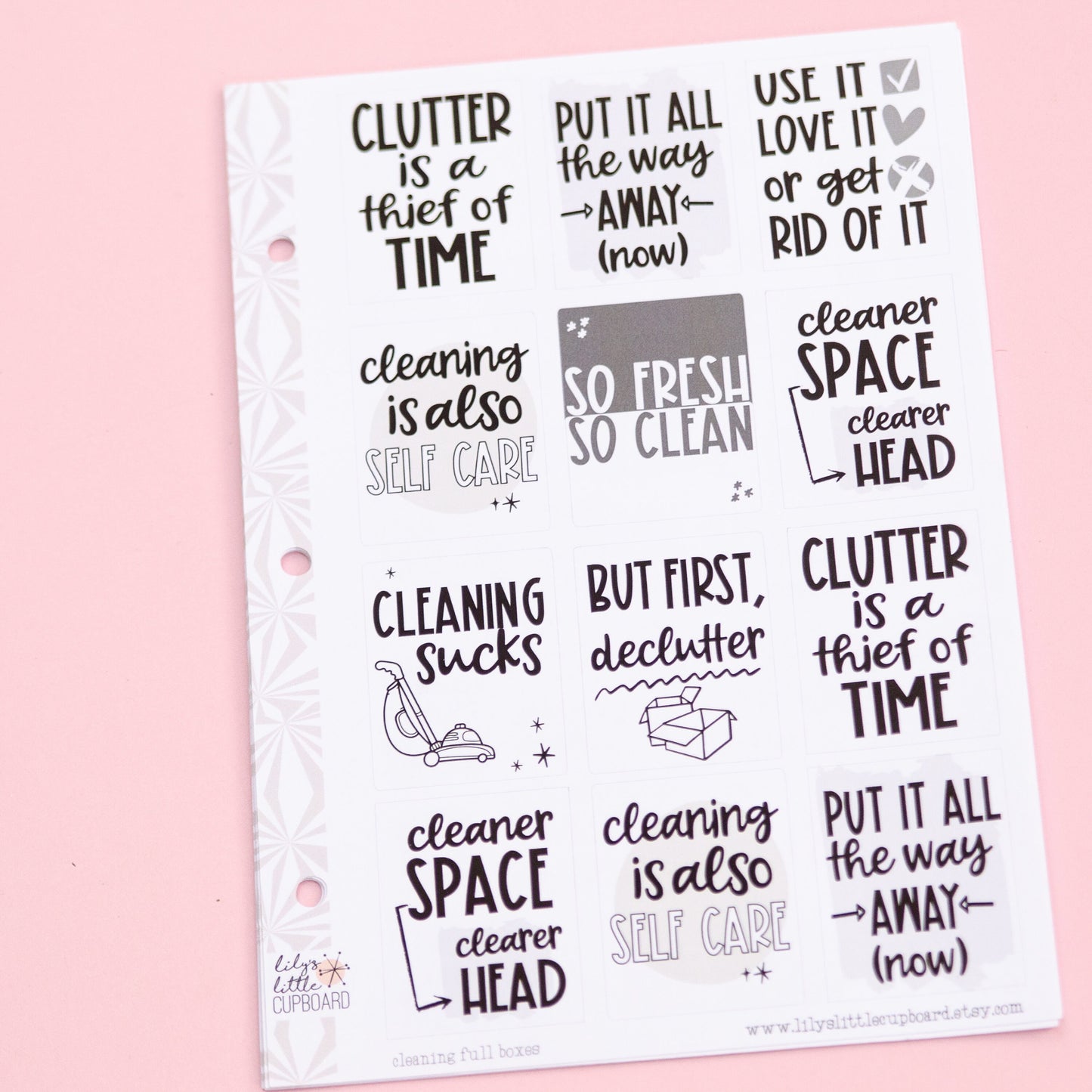 Cleaning Motivation Full Box Stickers | Action Cleaning Stickers | Inspiration Cleaning Planner Stickers | Functional Stickers