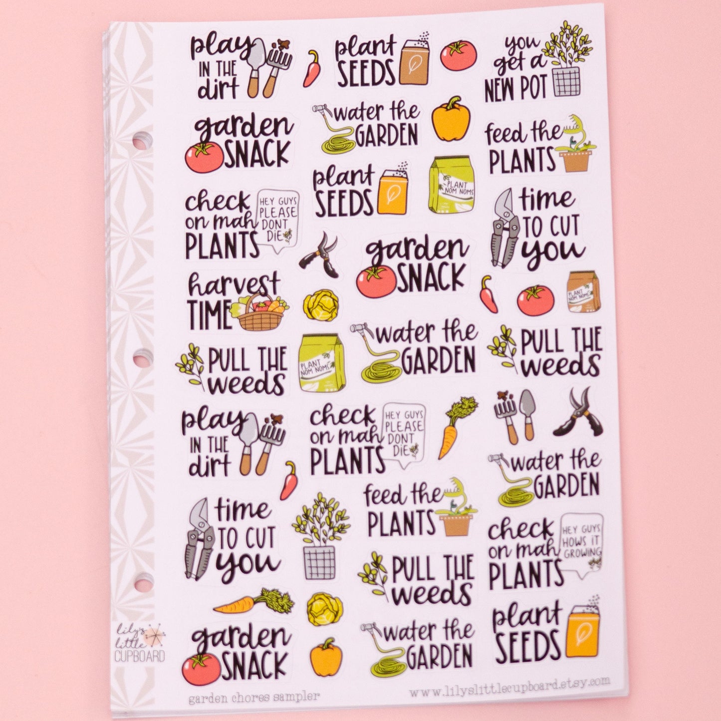 Gardening Sampler Planner Stickers | Garden Chores Script Stickers | Yardwork Stickers | Vegetable Garden Functional Stickers