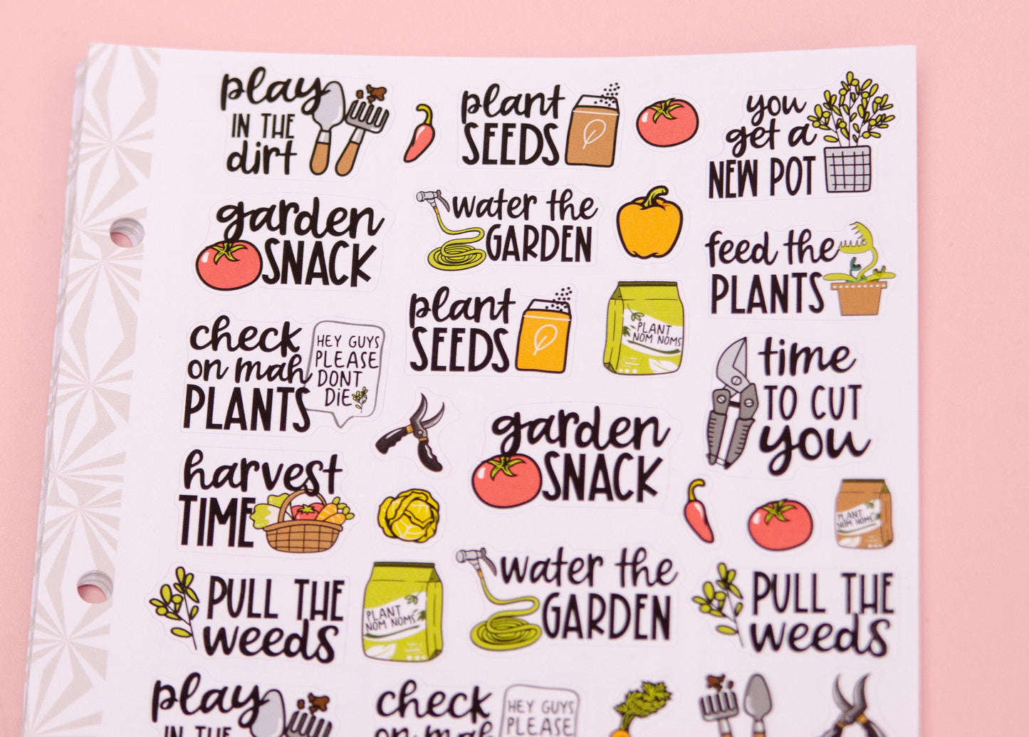 Gardening Sampler Planner Stickers | Garden Chores Script Stickers | Yardwork Stickers | Vegetable Garden Functional Stickers