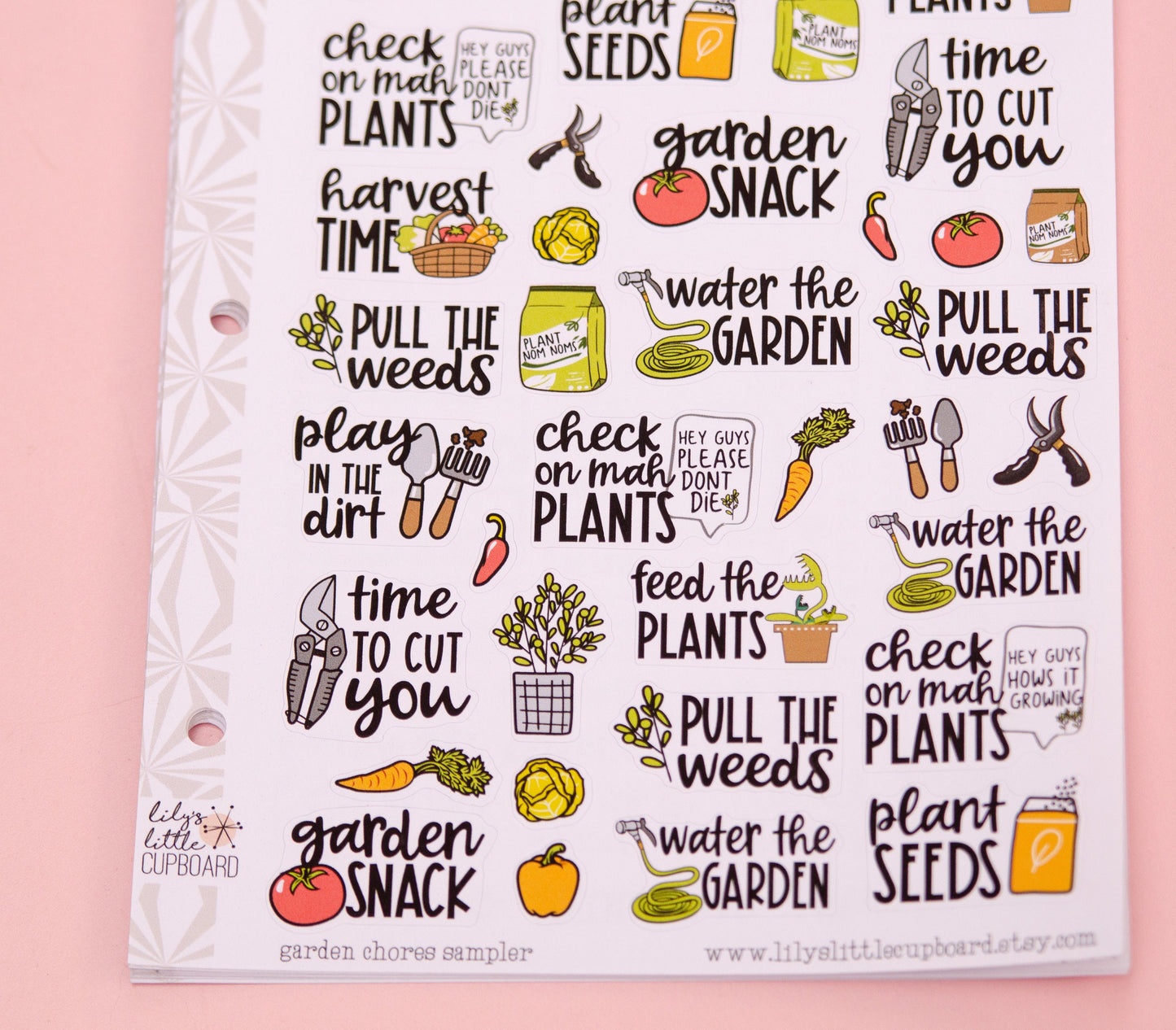 Gardening Sampler Planner Stickers | Garden Chores Script Stickers | Yardwork Stickers | Vegetable Garden Functional Stickers