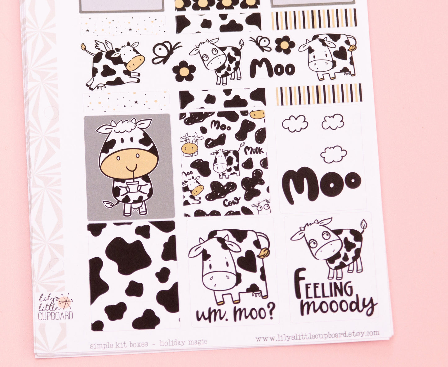 Simple Weekly Kit in Moo Cow | Cow Weekly Planner Sticker Kit | Funny Animal Sticker Set | A la Carte s | Spring
