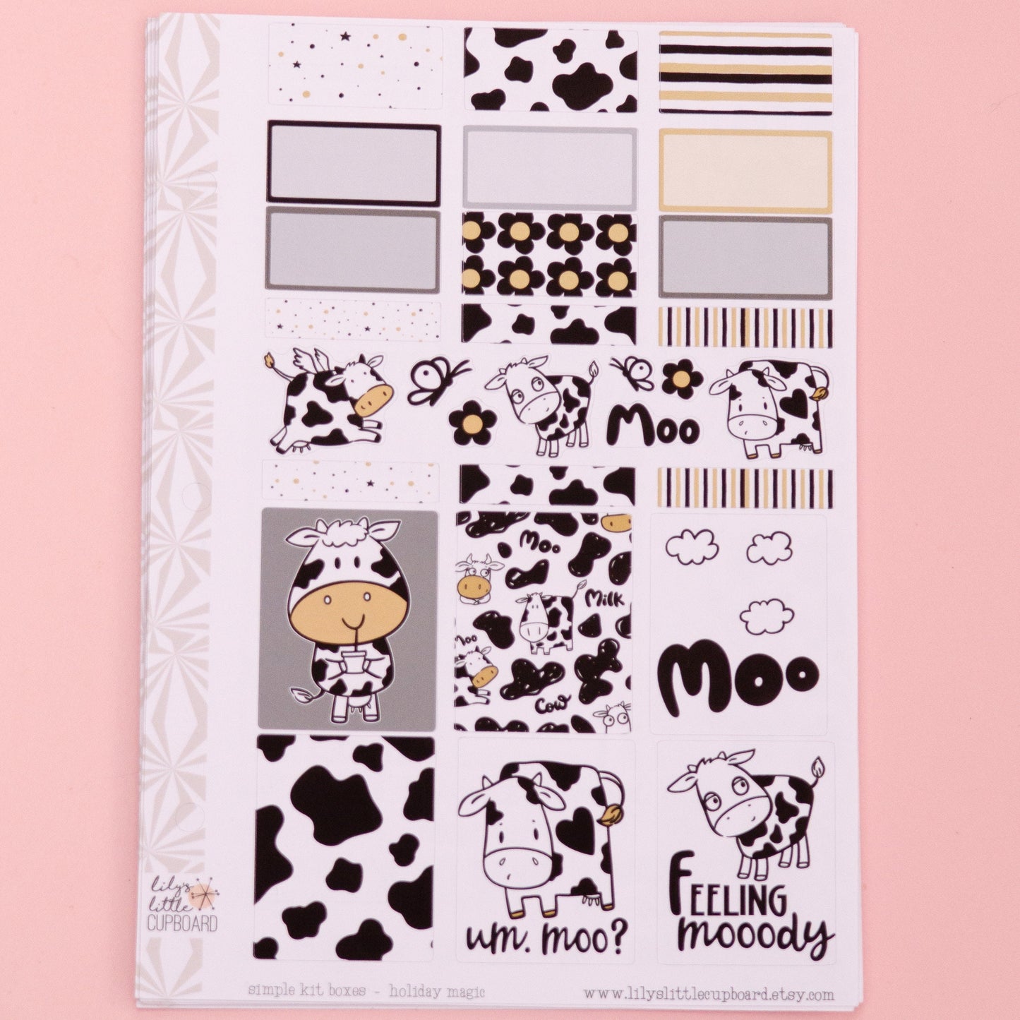 Simple Weekly Kit in Moo Cow | Cow Weekly Planner Sticker Kit | Funny Animal Sticker Set | A la Carte s | Spring