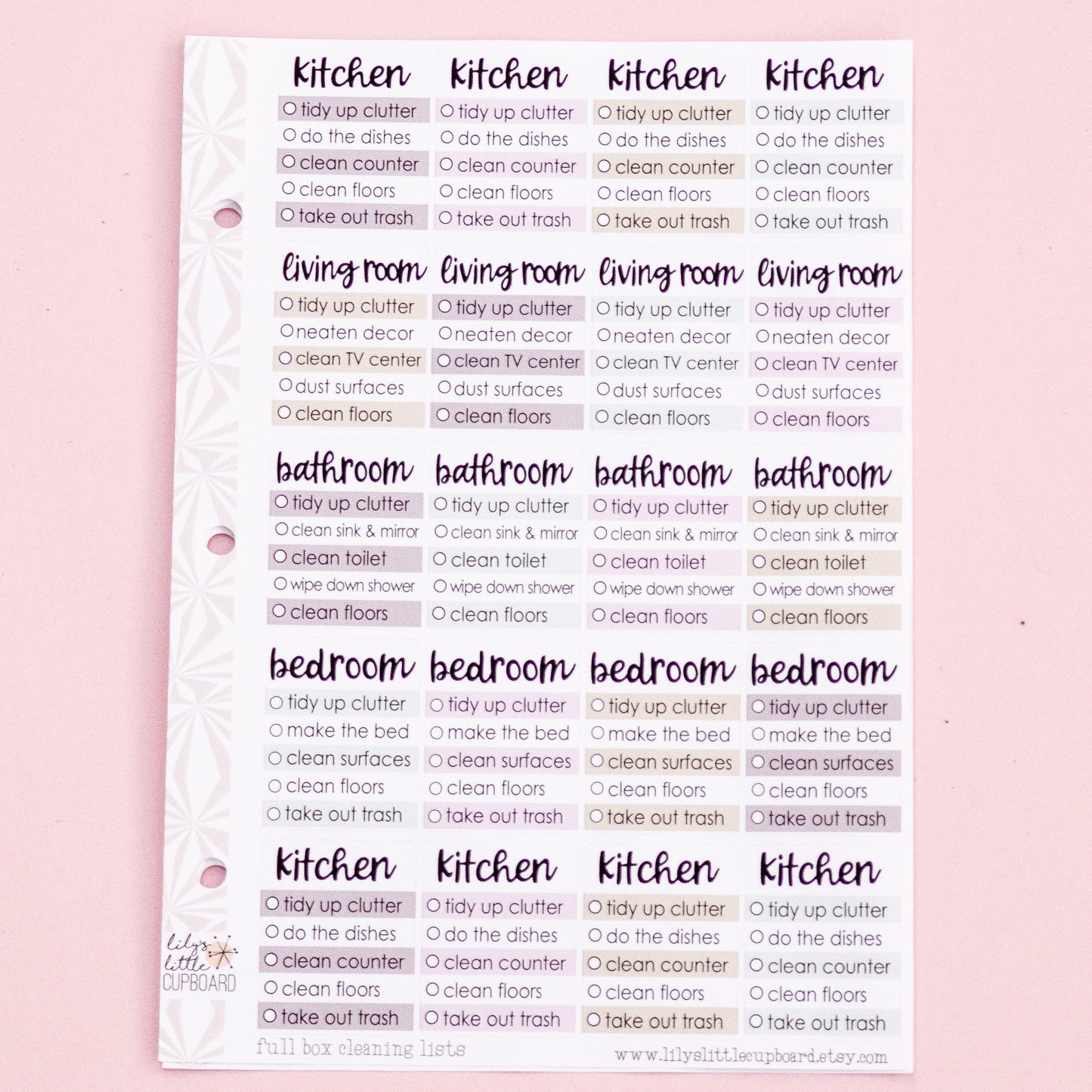 Cleaning Checklist Stickers for Smaller Planners | Hobonichi Cousin Full Box Stickers | A5 Functional Stickers |Cousin Cleaning Stickers