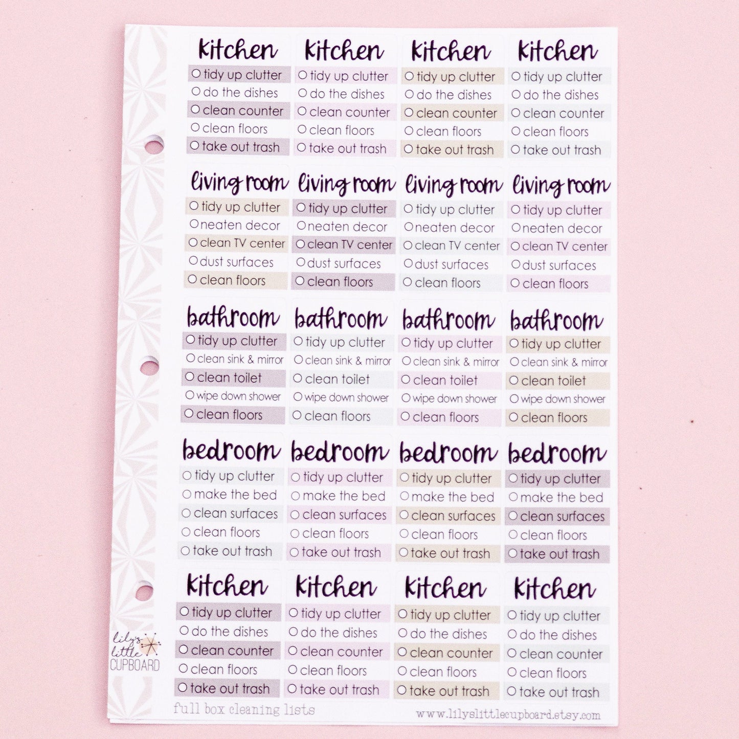 Cleaning Checklist Stickers for Smaller Planners | Hobonichi Cousin Full Box Stickers | A5 Functional Stickers |Cousin Cleaning Stickers