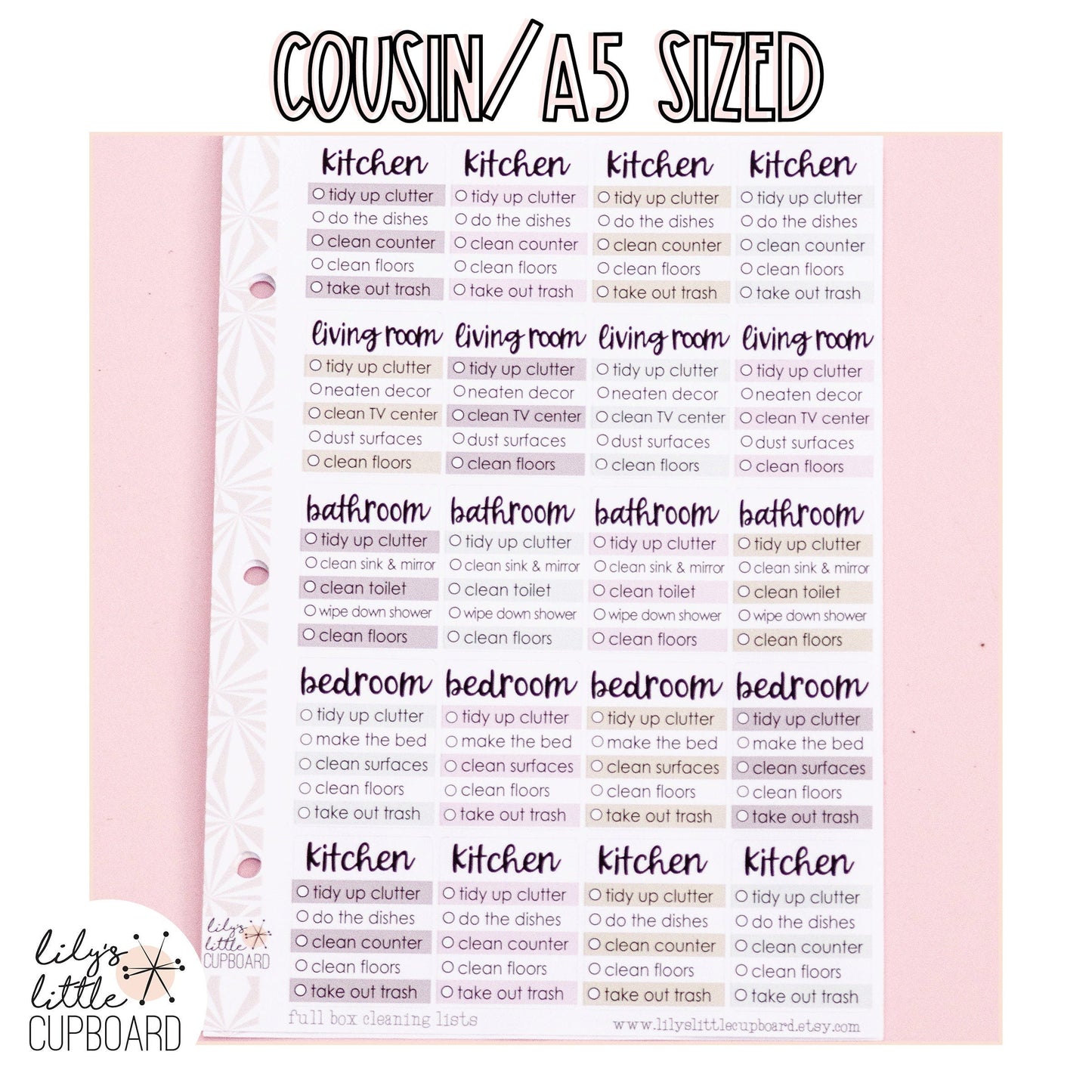 Cleaning Checklist Stickers for Smaller Planners | Hobonichi Cousin Full Box Stickers | A5 Functional Stickers |Cousin Cleaning Stickers