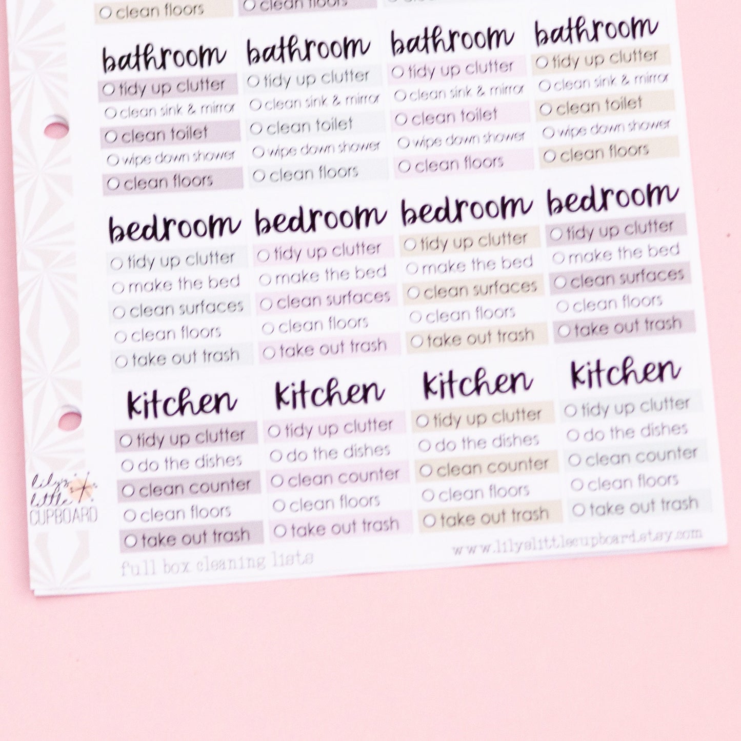 Cleaning Checklist Stickers for Smaller Planners | Hobonichi Cousin Full Box Stickers | A5 Functional Stickers |Cousin Cleaning Stickers