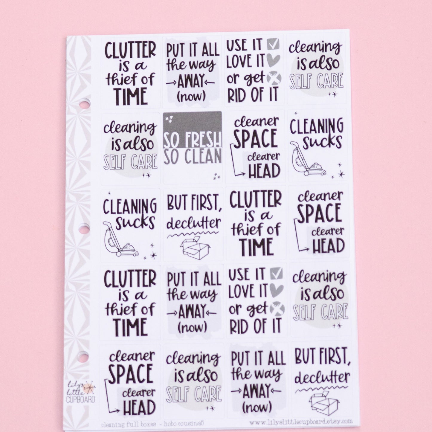 Cleaning Motivation Stickers for Smaller Planners | Hobonichi Cousin Full Box Stickers | A5 Functional Stickers |Cousin Cleaning Stickers