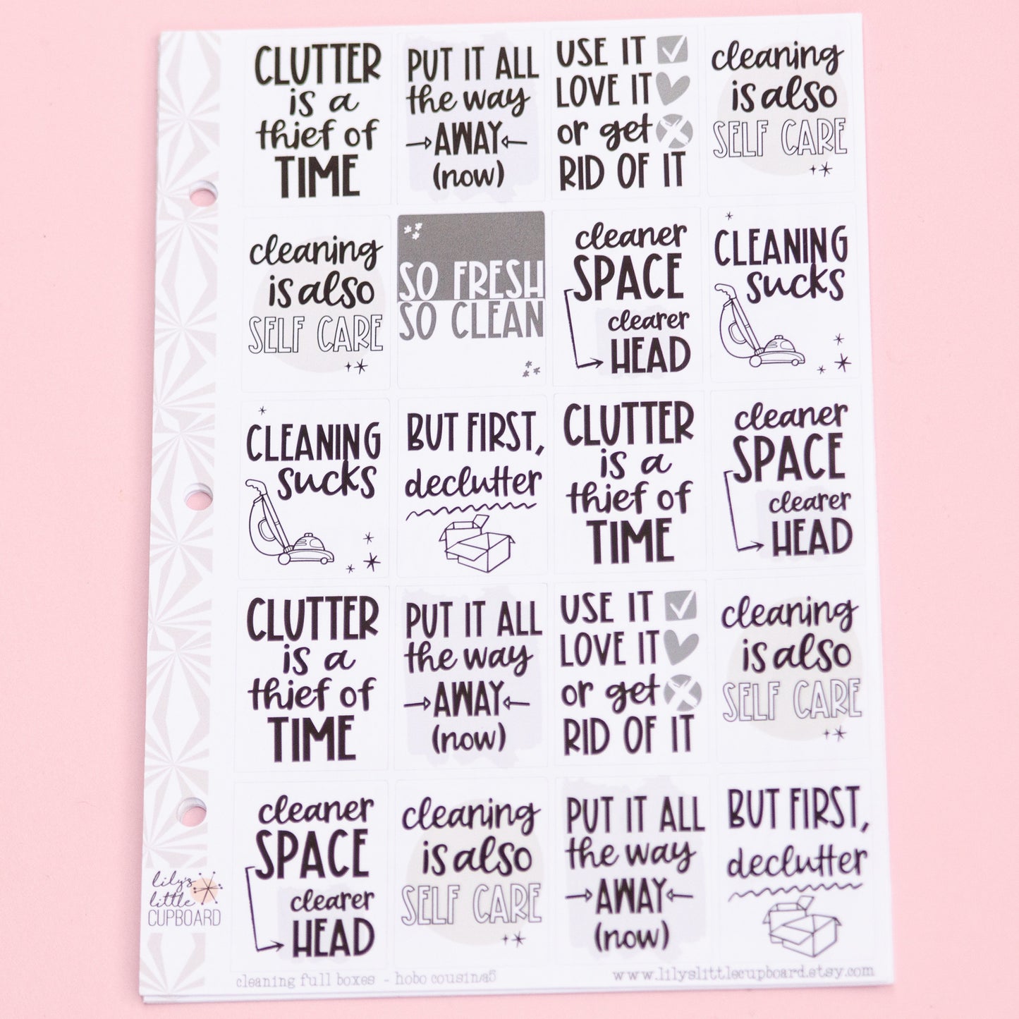 Cleaning Motivation Stickers for Smaller Planners | Hobonichi Cousin Full Box Stickers | A5 Functional Stickers |Cousin Cleaning Stickers