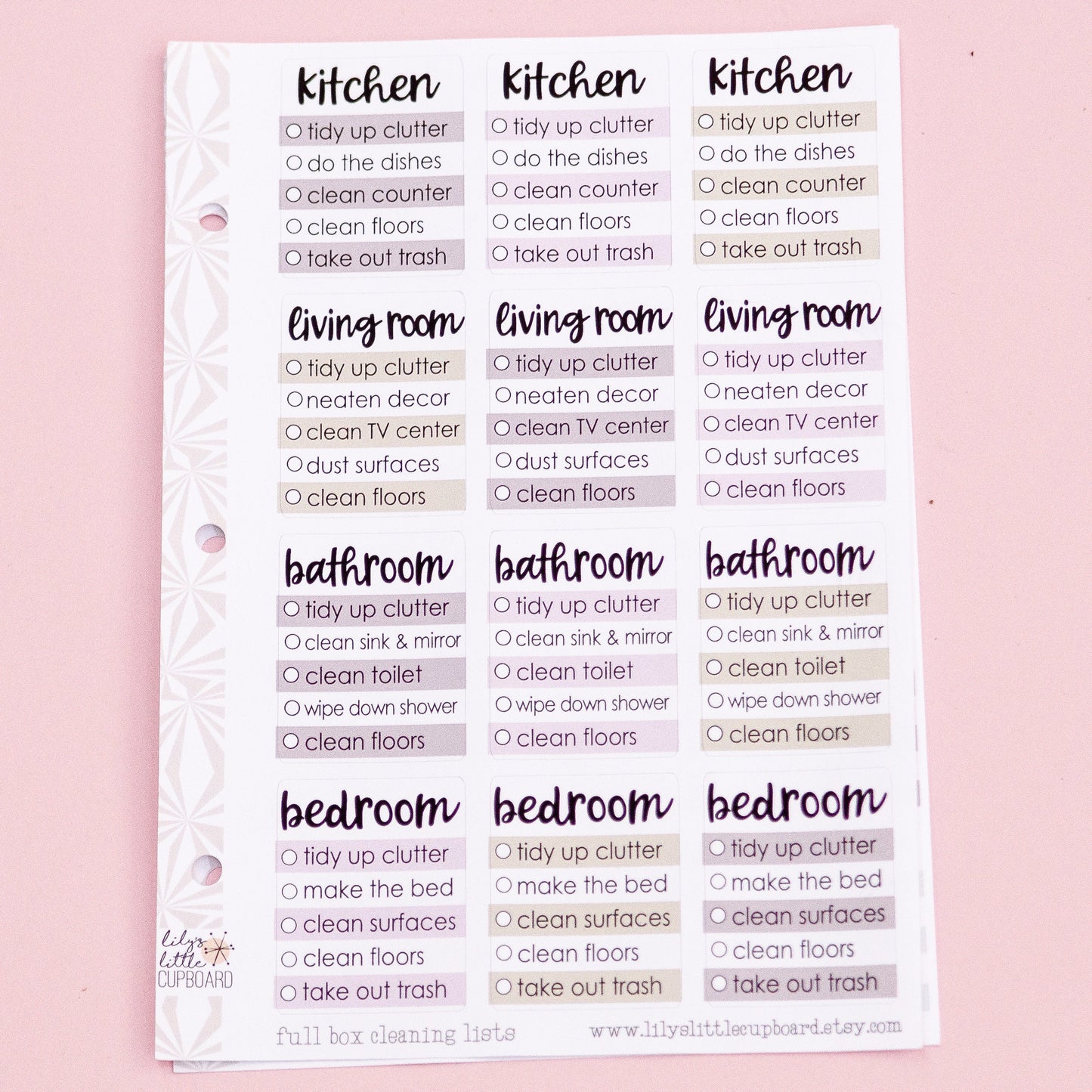 Cleaning Full Box Checklist Stickers | Zone Cleaning Stickers | Zone Cleaning Checklist Planner Stickers | Functional Stickers