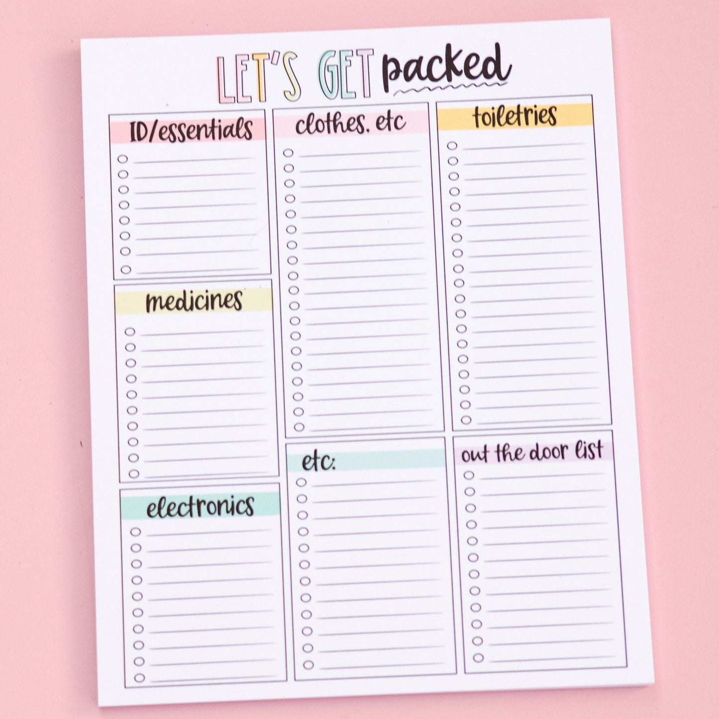 Packing List Notepad | Travel Planning Deskpad | Categorized Packing List Notepad | Cute Packing List | Cute Travel Planning Notepad