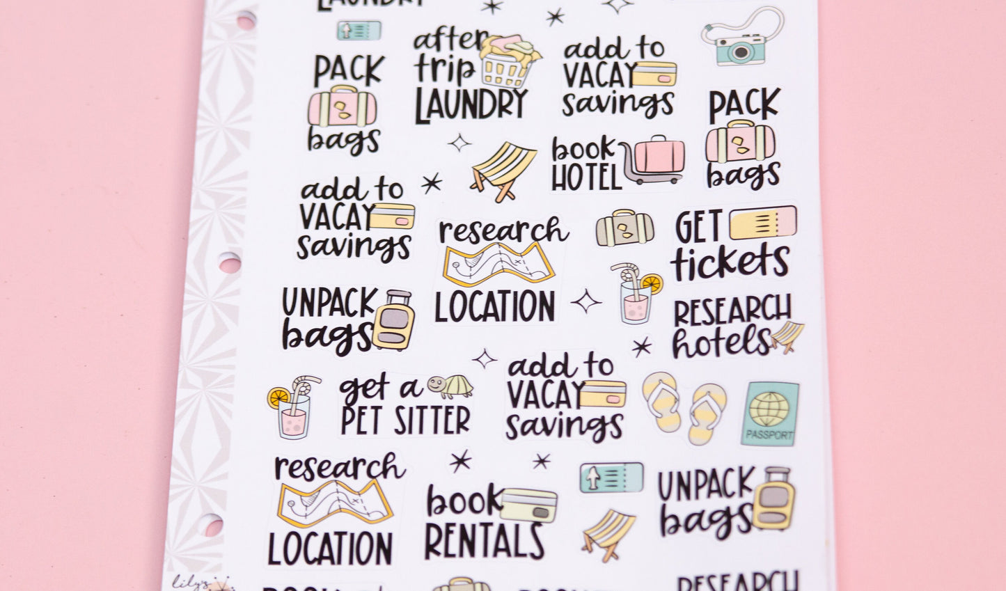 Travel Time Sampler Planner Stickers | Vacation Planning Tasks Stickers | Travel Stickers | Functional Vacation Stickers