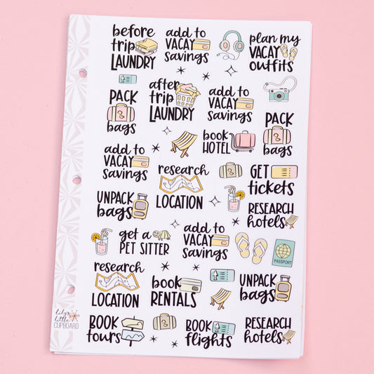Travel Time Sampler Planner Stickers | Vacation Planning Tasks Stickers | Travel Stickers | Functional Vacation Stickers
