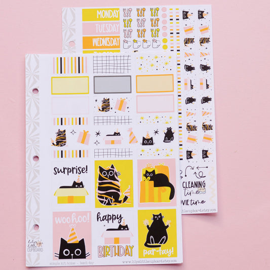 Simple Weekly Kit in Festive Kitty  Birthday Weekly Planner Sticker Kit | Cat Sticker Set | A la Carte s | Birthday Kit