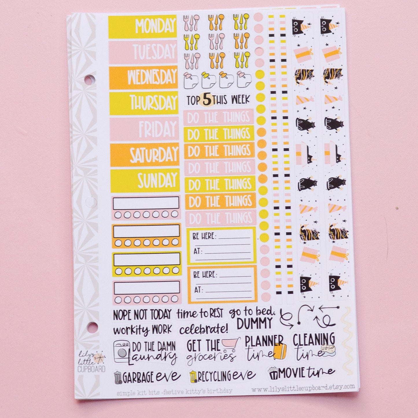 Simple Weekly Kit in Festive Kitty  Birthday Weekly Planner Sticker Kit | Cat Sticker Set | A la Carte s | Birthday Kit