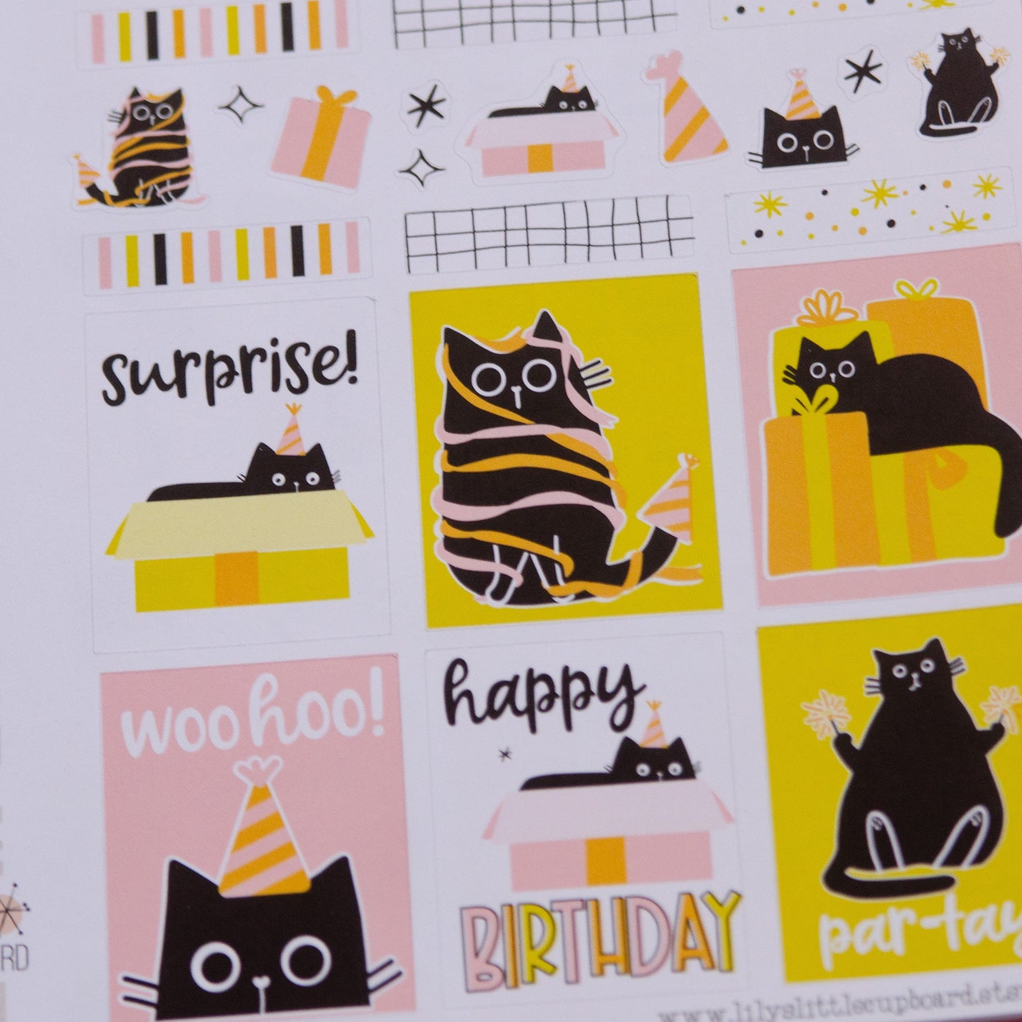 Simple Weekly Kit in Festive Kitty  Birthday Weekly Planner Sticker Kit | Cat Sticker Set | A la Carte s | Birthday Kit