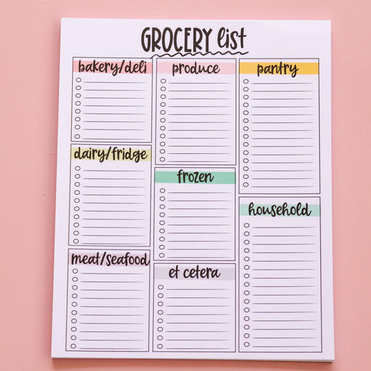 Grocery List Notepad | Grocery List Deskpad | Categorized Grocery List Notepad | Cute Grocery List | Cute Meal Planning Notepad