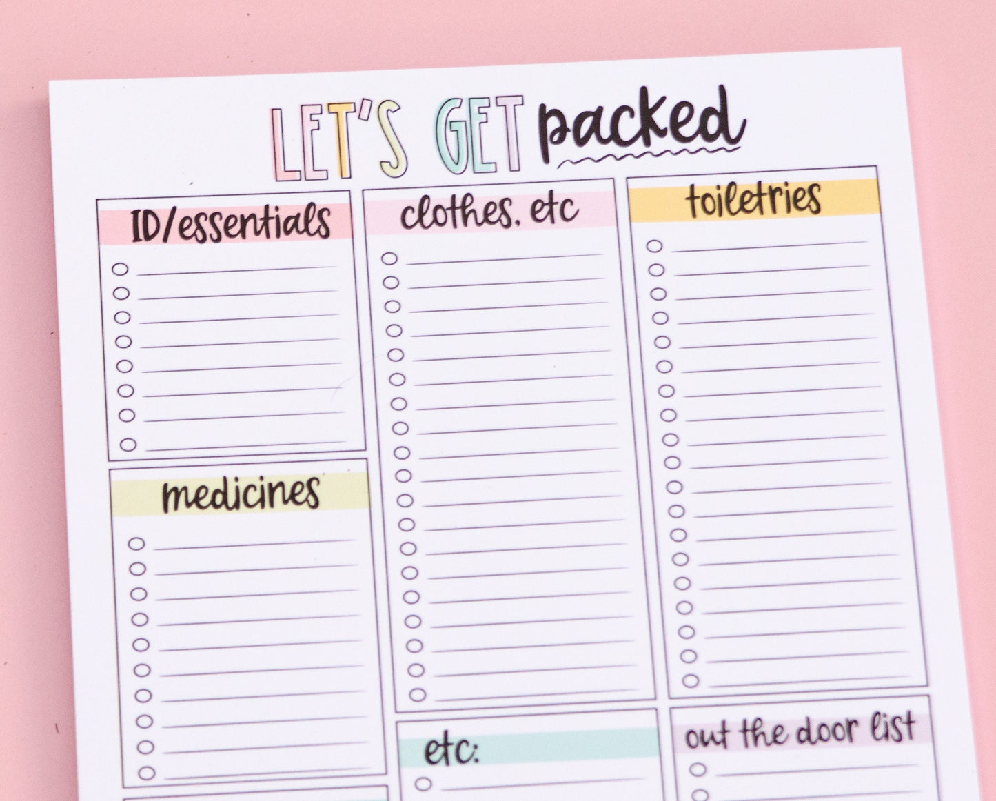 Packing List Notepad | Travel Planning Deskpad | Categorized Packing List Notepad | Cute Packing List | Cute Travel Planning Notepad