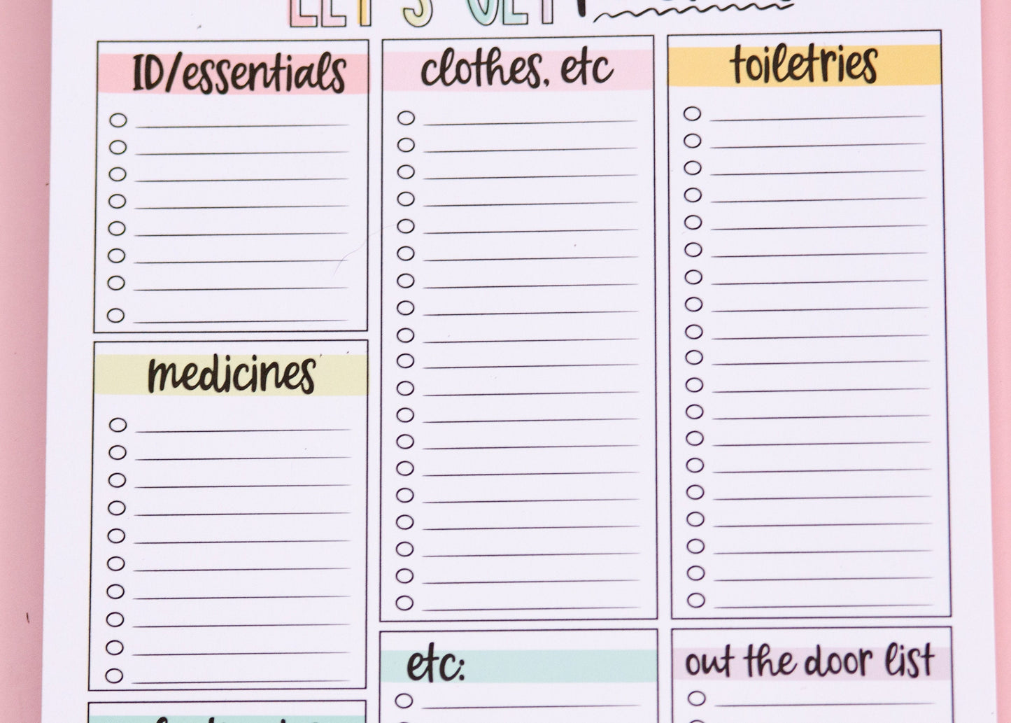 Packing List Notepad | Travel Planning Deskpad | Categorized Packing List Notepad | Cute Packing List | Cute Travel Planning Notepad