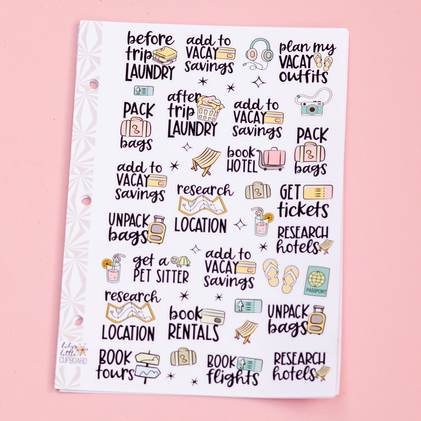 Travel Time Sampler Planner Stickers | Vacation Planning Tasks Stickers | Travel Stickers | Functional Vacation Stickers