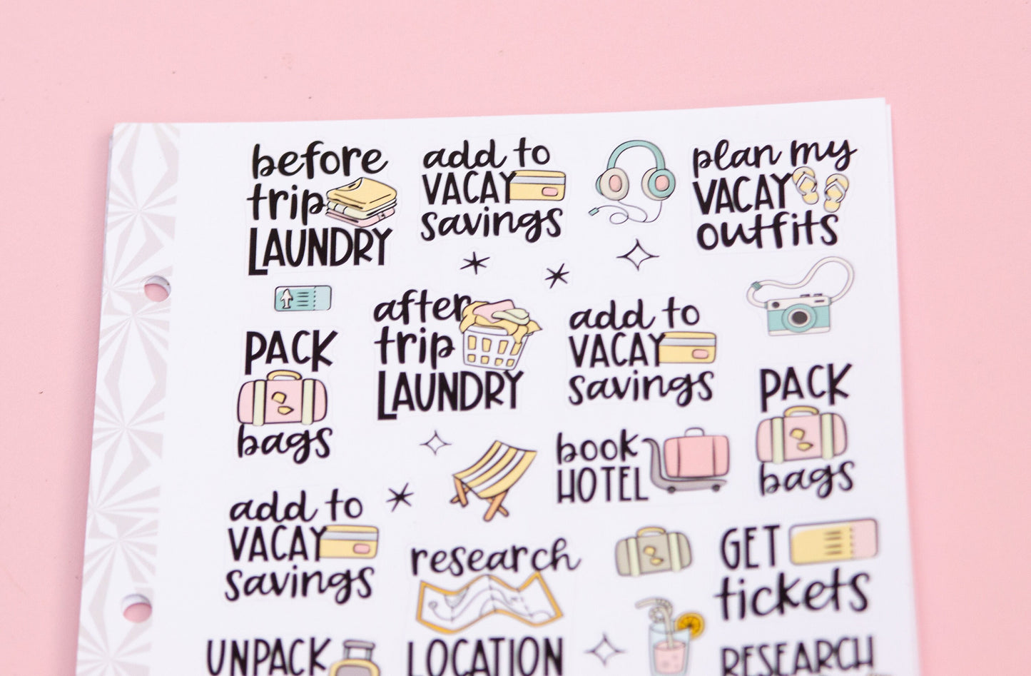 Travel Time Sampler Planner Stickers | Vacation Planning Tasks Stickers | Travel Stickers | Functional Vacation Stickers