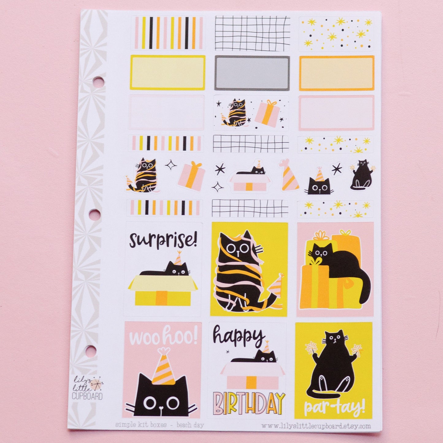 Simple Weekly Kit in Festive Kitty  Birthday Weekly Planner Sticker Kit | Cat Sticker Set | A la Carte s | Birthday Kit