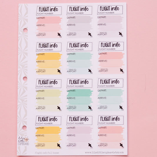 Flight Info Full Box Stickers | Vacation Planning Stickers | Airport Travel Planner Stickers | Summer Travel Functional Stickers