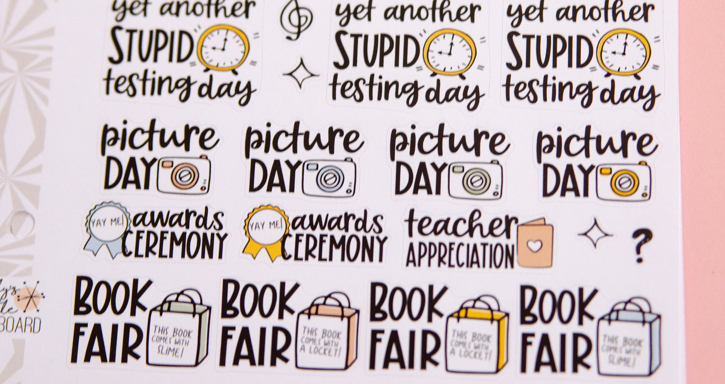 Any Grade Back to School Planner Stickers | School Planning Script Stickers | School Sampler Sticker Sheet | Functional School Stickers