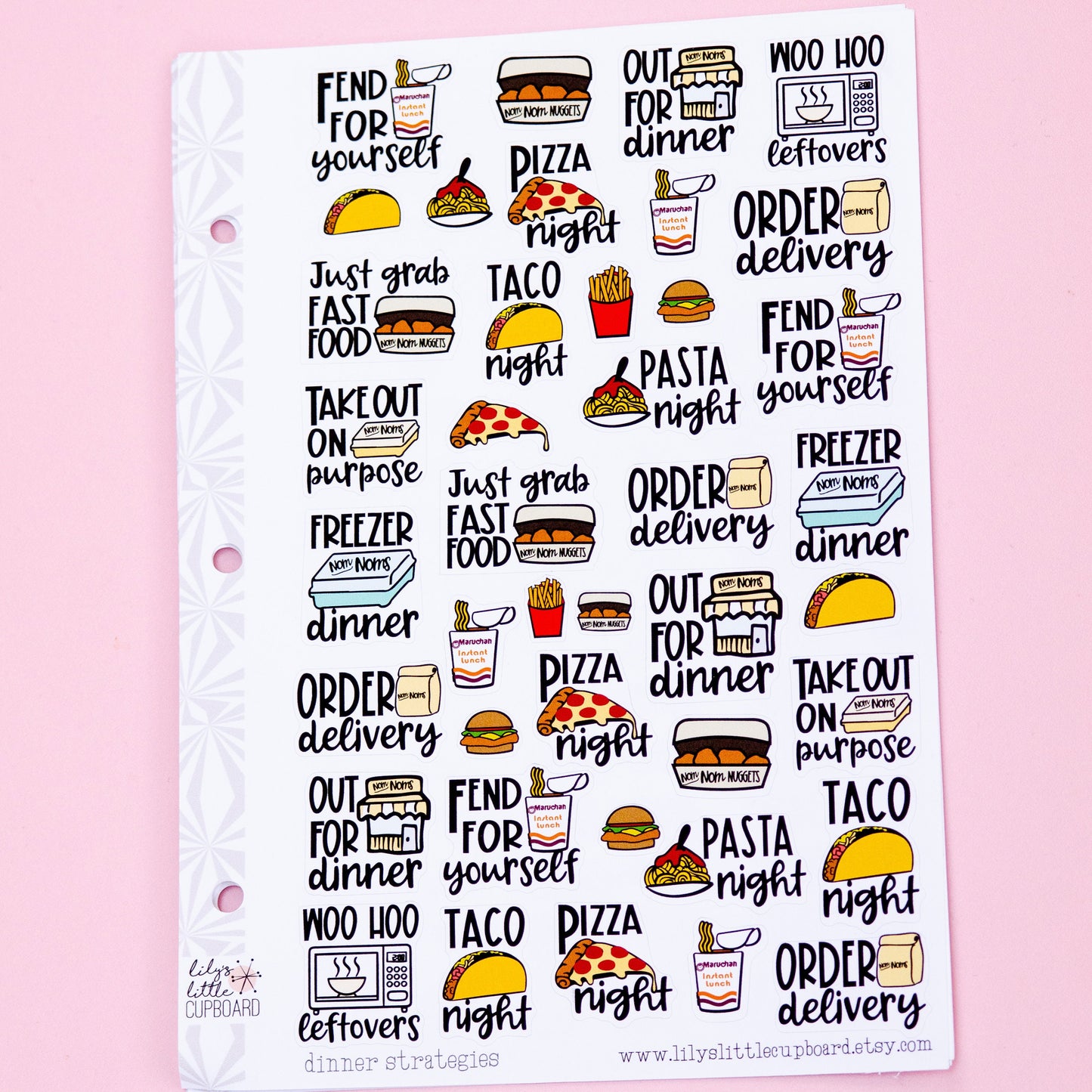 Dinner Strategy Planner Stickers | Meal Planning Script Stickers | Out to Eat Stickers | Functional Cooking Stickers | Fast Food Stickers
