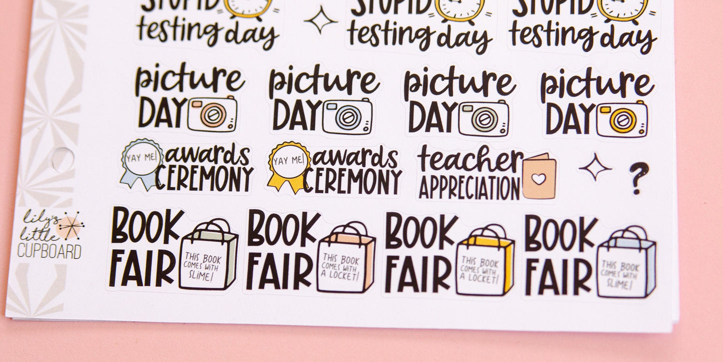 Any Grade Back to School Planner Stickers | School Planning Script Stickers | School Sampler Sticker Sheet | Functional School Stickers