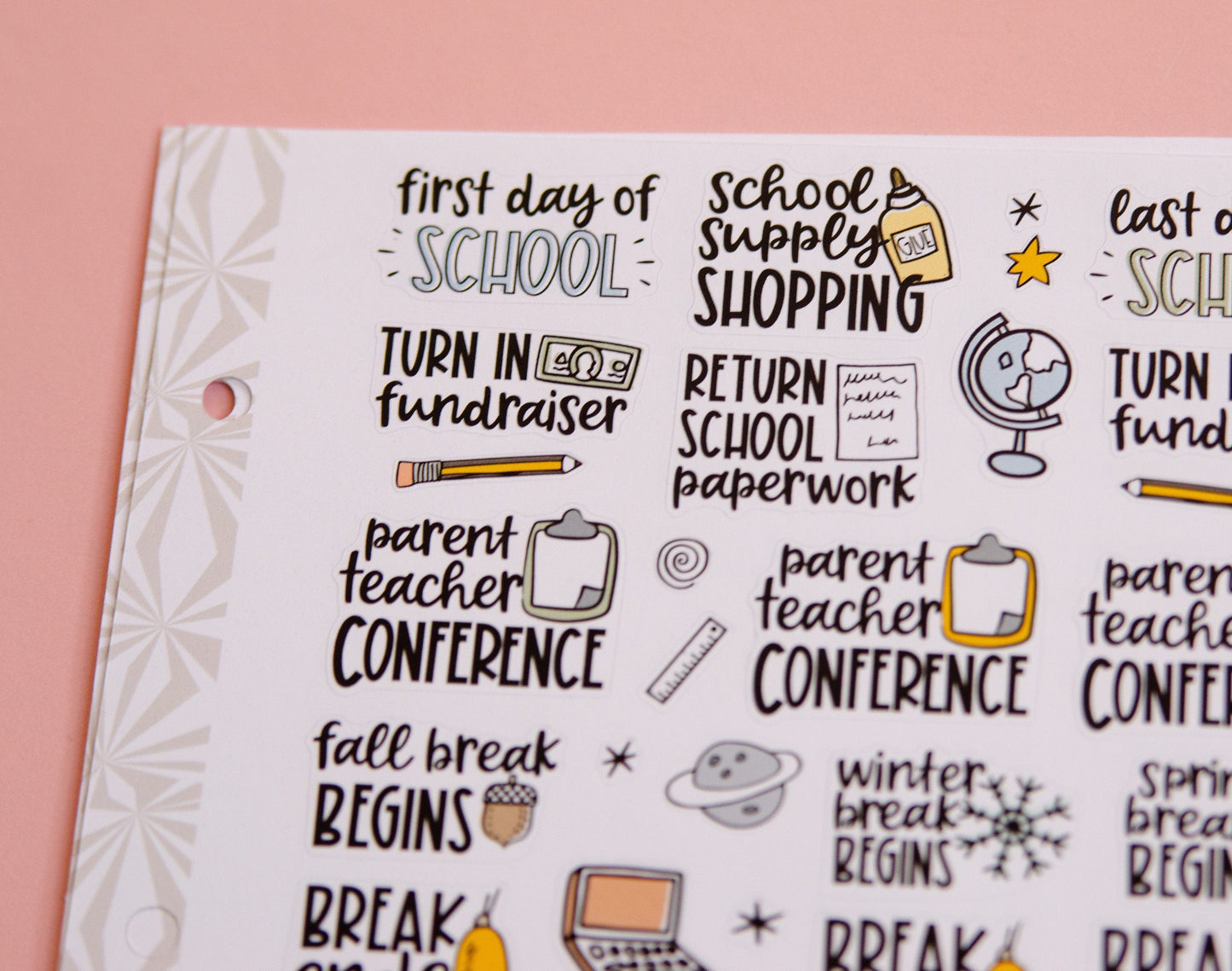 Any Grade Back to School Planner Stickers | School Planning Script Stickers | School Sampler Sticker Sheet | Functional School Stickers