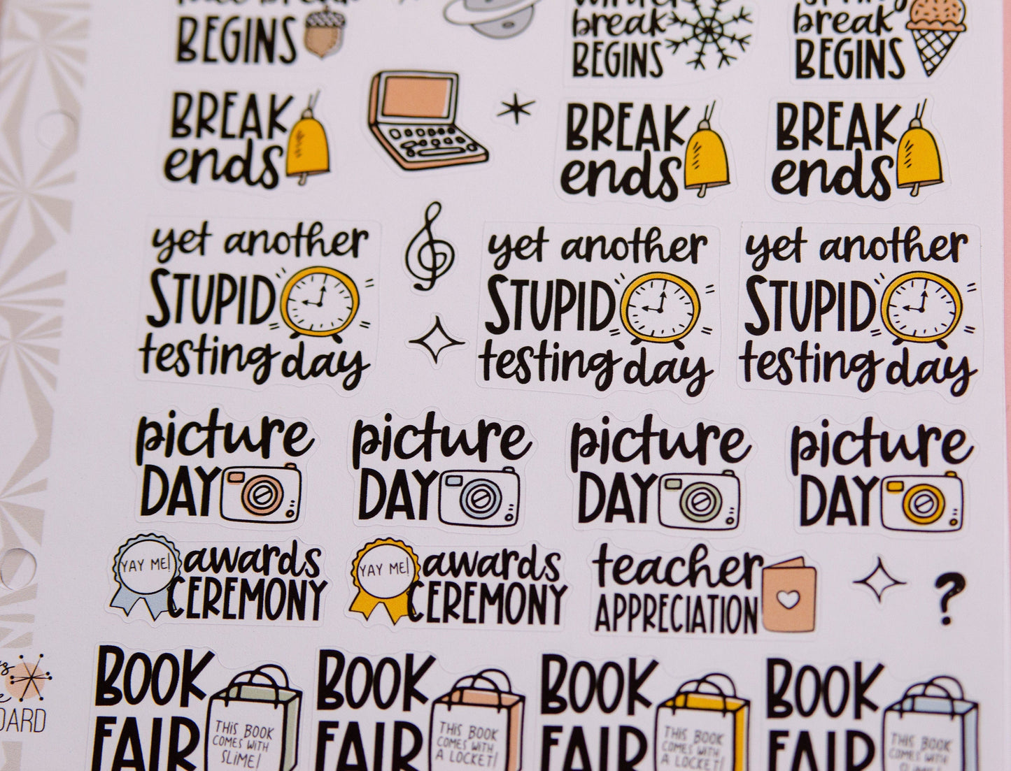 Any Grade Back to School Planner Stickers | School Planning Script Stickers | School Sampler Sticker Sheet | Functional School Stickers