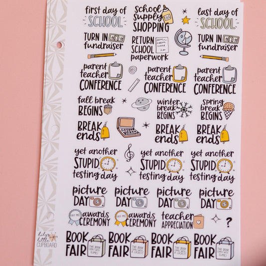 Any Grade Back to School Planner Stickers | School Planning Script Stickers | School Sampler Sticker Sheet | Functional School Stickers