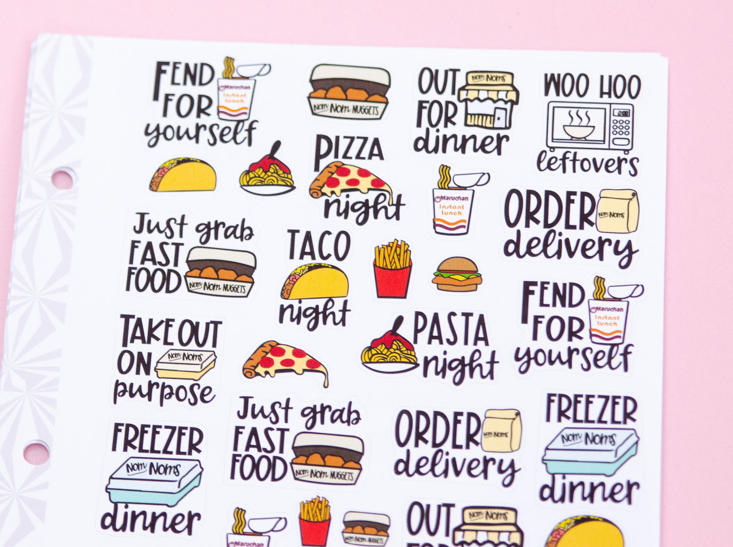 Dinner Strategy Planner Stickers | Meal Planning Script Stickers | Out to Eat Stickers | Functional Cooking Stickers | Fast Food Stickers