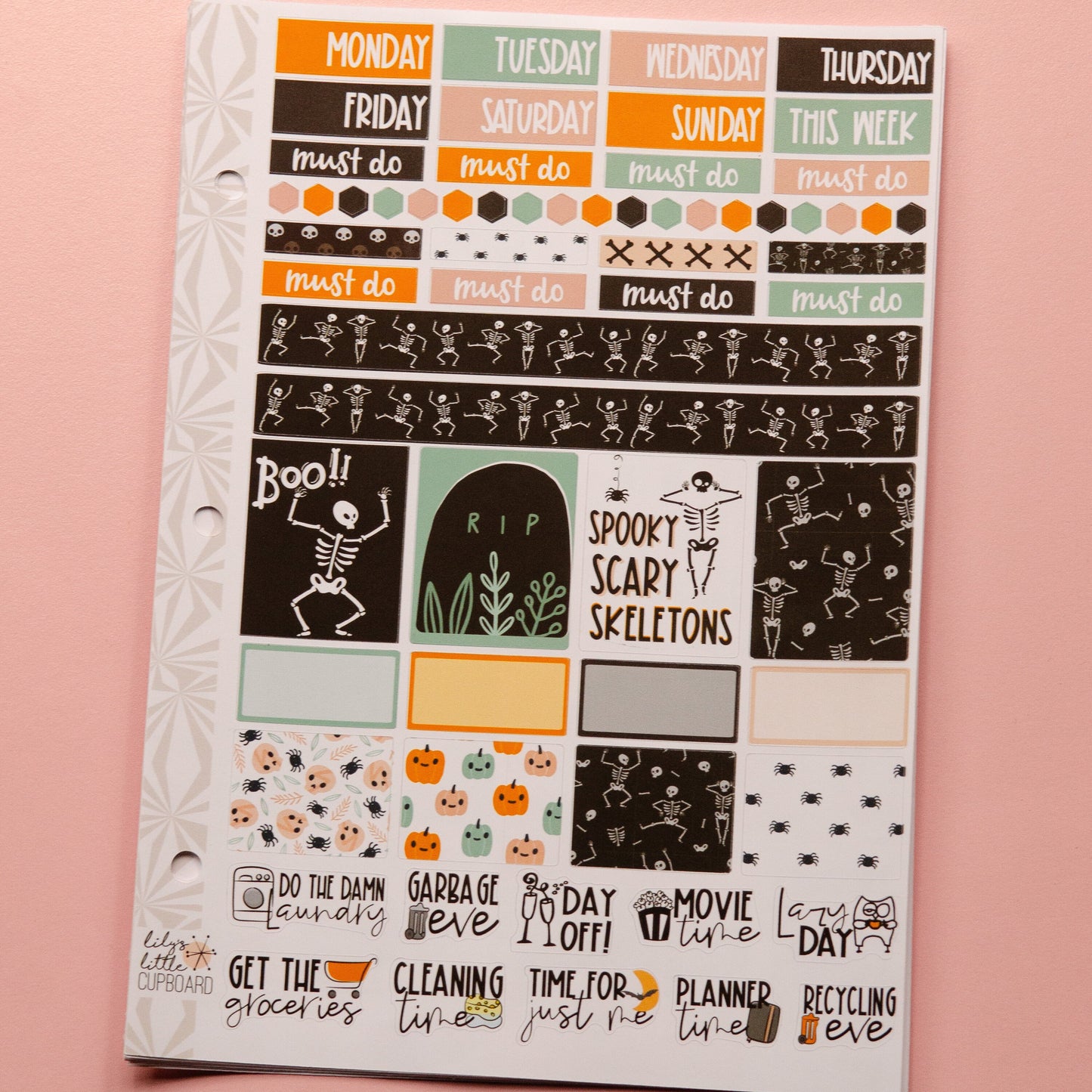 Hobonichi Cousin Weekly Sticker Kit in Spooky Scary Skeletons | Halloween Sticker Kit | A5 Weekly Planner Sticker Kit | Mini Planner Kit