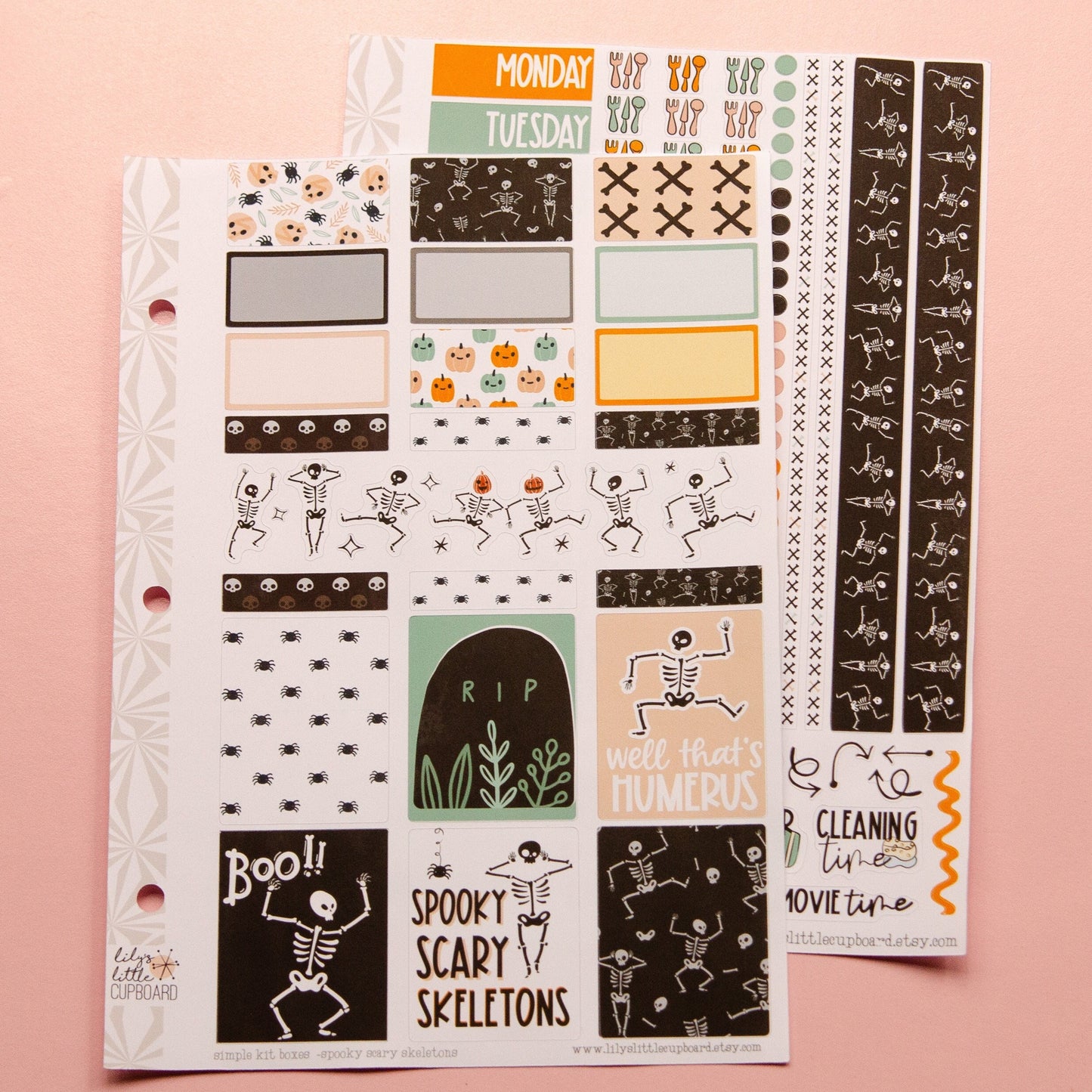Simple Weekly Kit in Spooky Scary Skeletons | Halloween Weekly Planner Sticker Kit | Fall Sticker Set | A la Carte s | Stickers