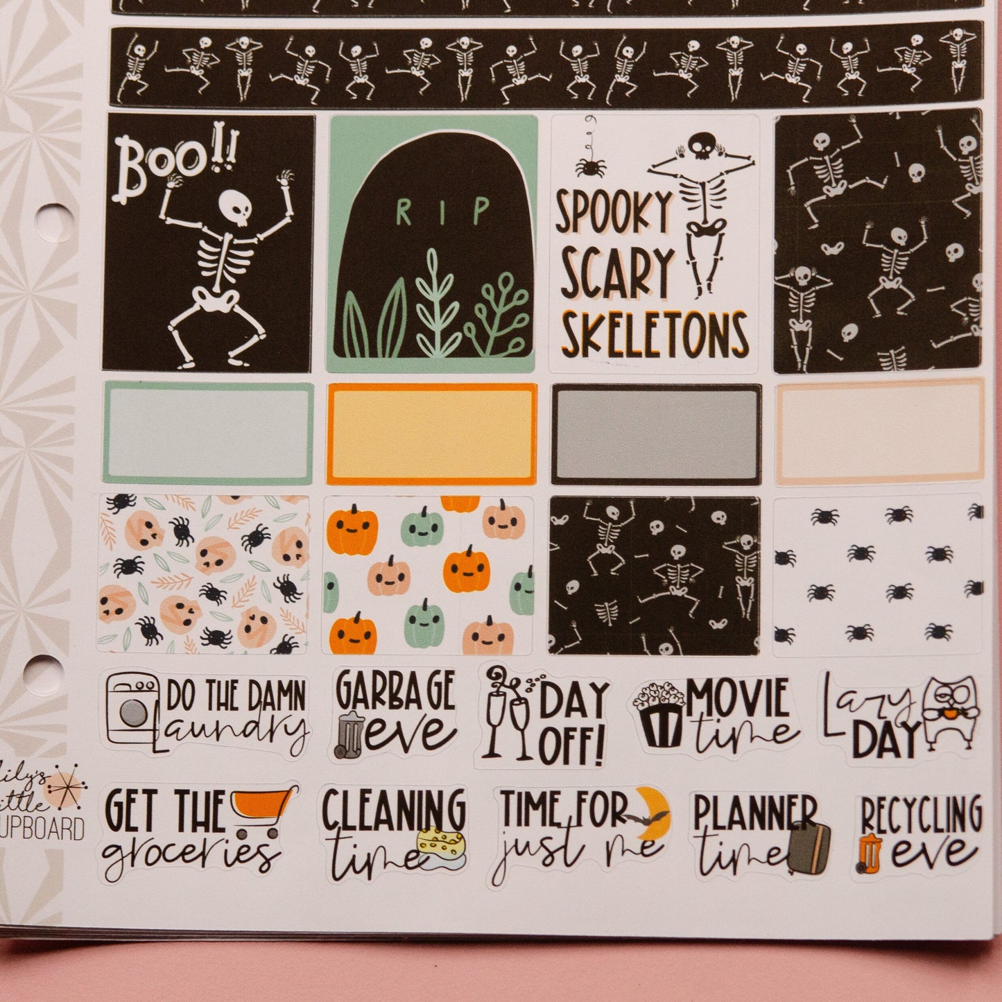 Hobonichi Cousin Weekly Sticker Kit in Spooky Scary Skeletons | Halloween Sticker Kit | A5 Weekly Planner Sticker Kit | Mini Planner Kit