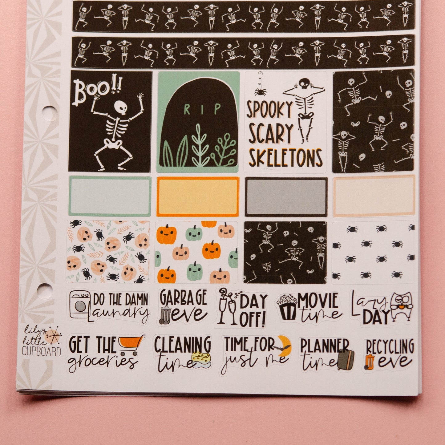 Hobonichi Cousin Weekly Sticker Kit in Spooky Scary Skeletons | Halloween Sticker Kit | A5 Weekly Planner Sticker Kit | Mini Planner Kit