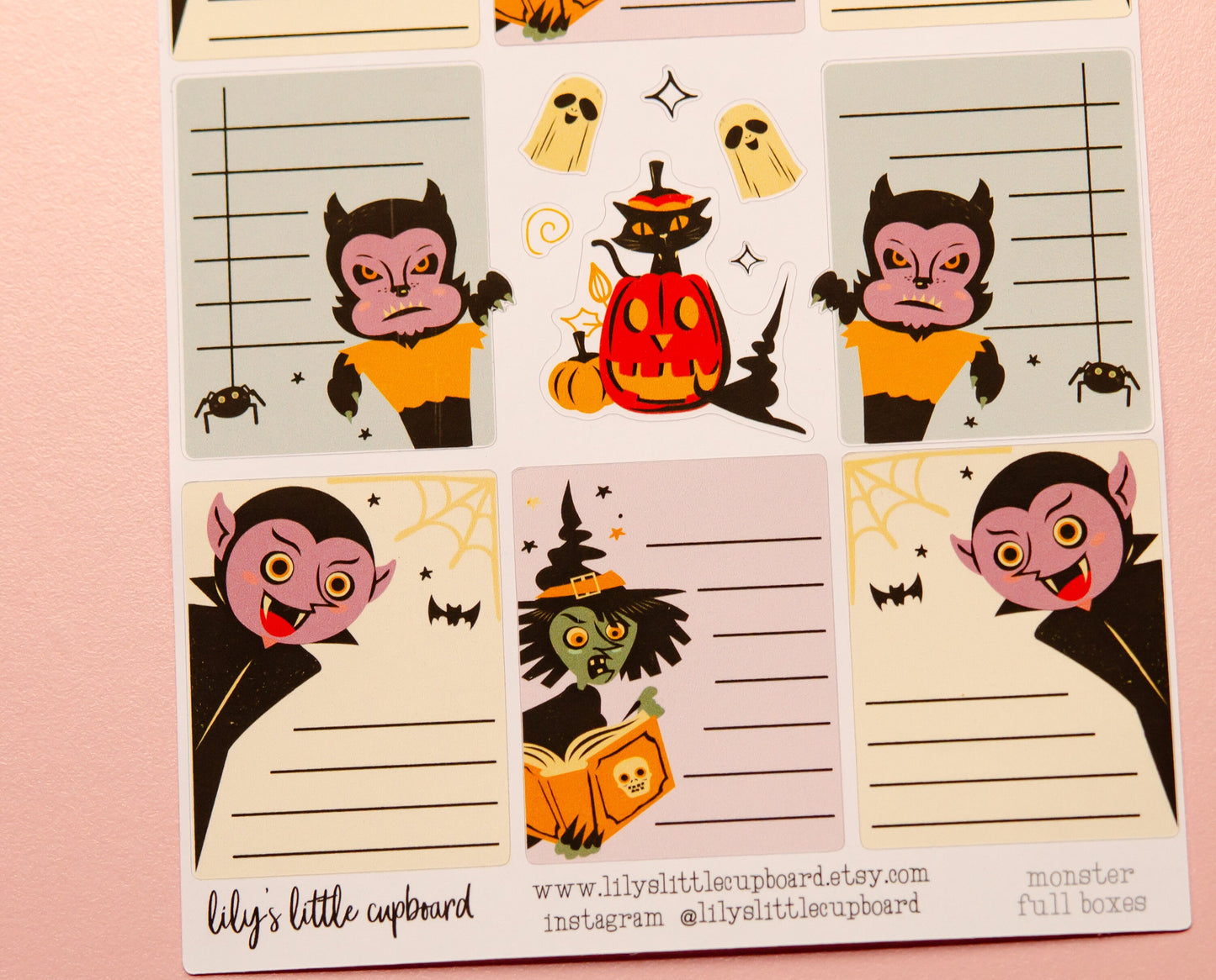 Monster Chats Full Box Stickers | OG Halloween Monster Stickers | Lined Planner Stickers | Full Box Planner Stickers L_19