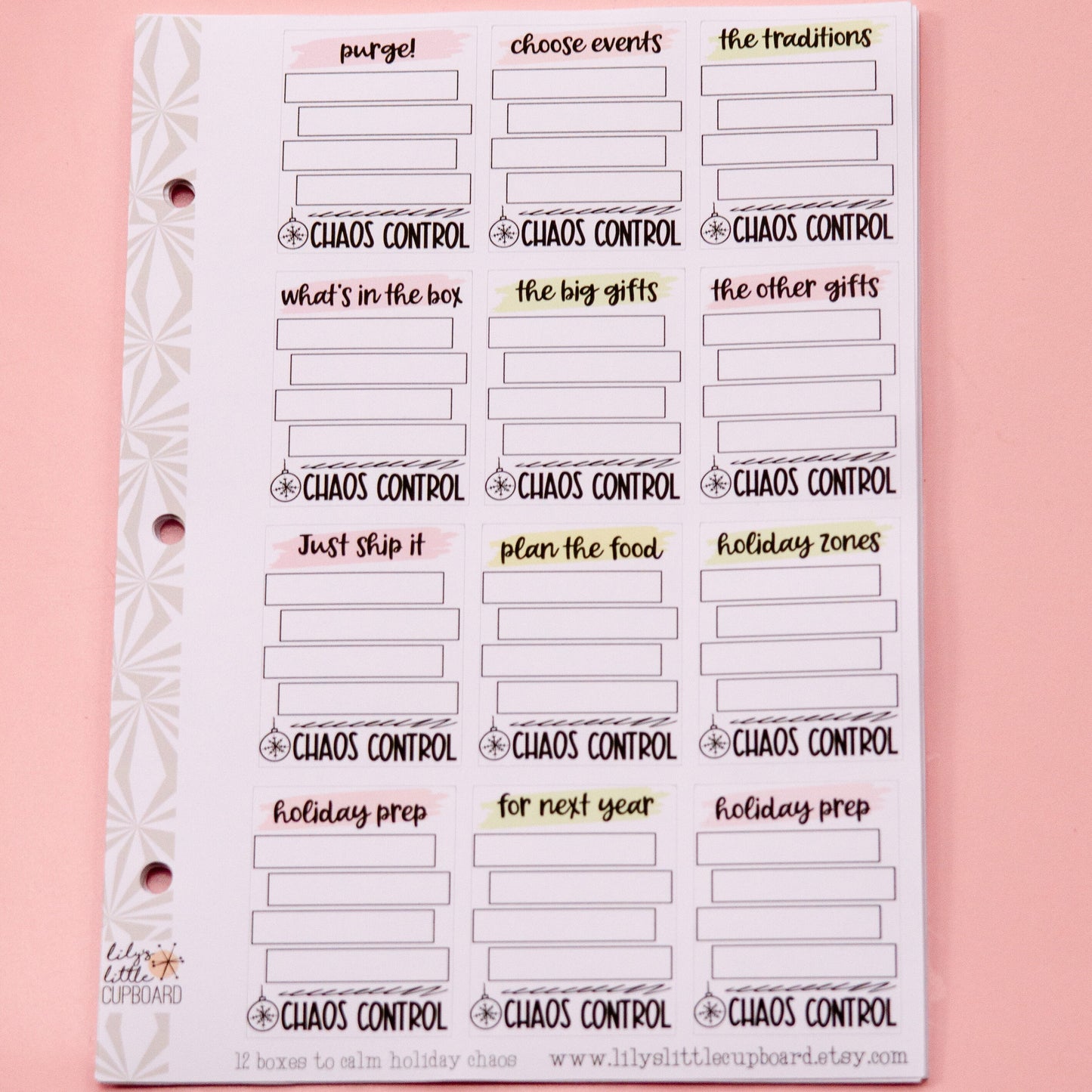 Twelve Boxes to Calm the Christmas Chaos | Christmas Prep Prompts |Early Holiday Planning Stickers