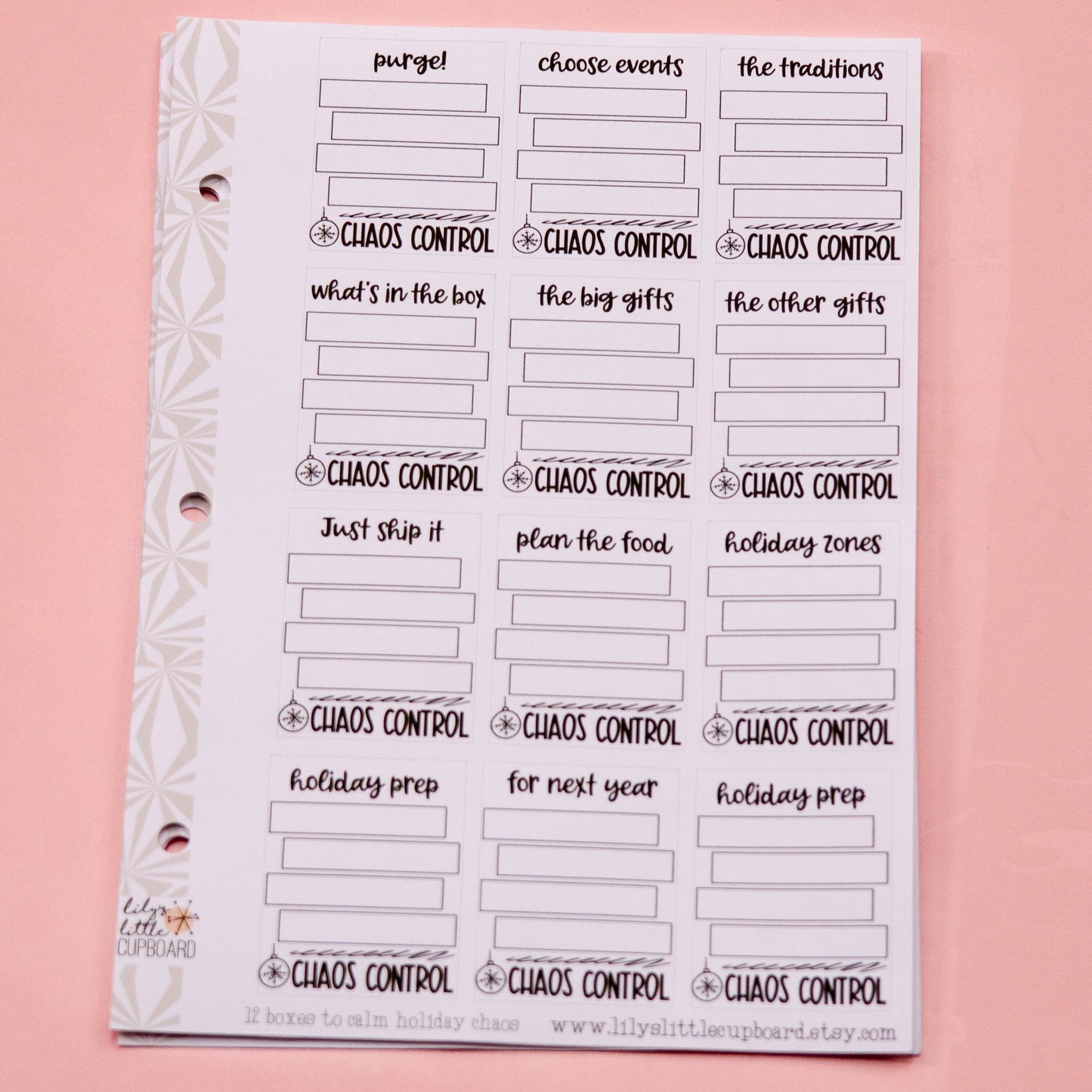 Twelve Boxes to Calm the Christmas Chaos | Christmas Prep Prompts |Early Holiday Planning Stickers