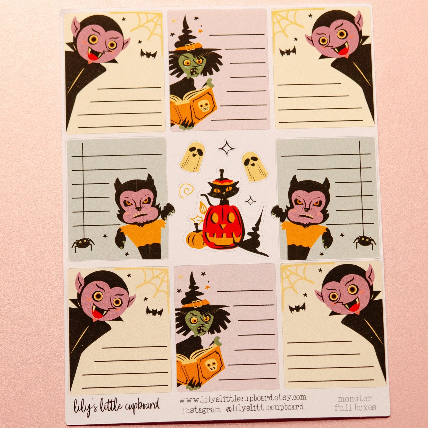 Monster Chats Full Box Stickers | OG Halloween Monster Stickers | Lined Planner Stickers | Full Box Planner Stickers L_19