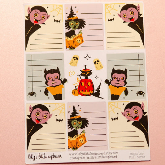 Monster Chats Full Box Stickers | OG Halloween Monster Stickers | Lined Planner Stickers | Full Box Planner Stickers L_19