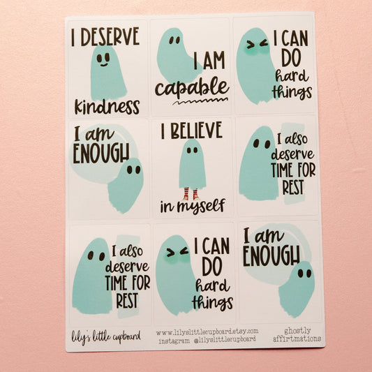 Ghostly Affirmation Full Box Stickers | Halloween Ghost Stickers | Affirmation Planner Stickers | Full Box Planner Stickers L_19