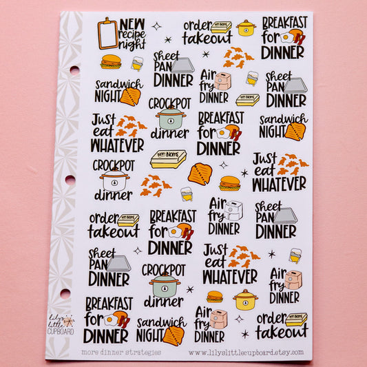 Dinner Strategy Planner Stickers, Part 2 | Meal Planning Script Stickers | Takeout | Functional Cooking Stickers | Fast Food Stickers