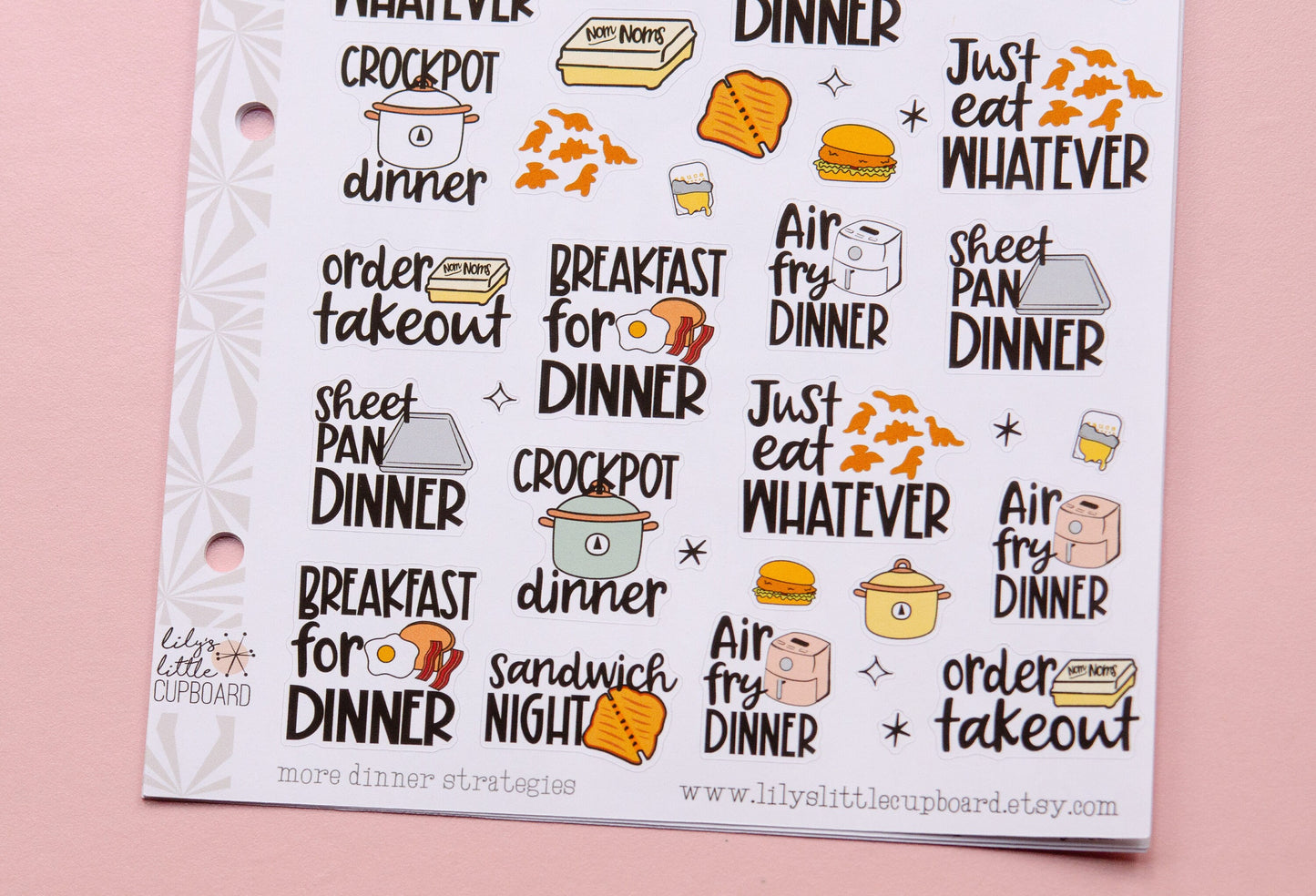 Dinner Strategy Planner Stickers, Part 2 | Meal Planning Script Stickers | Takeout | Functional Cooking Stickers | Fast Food Stickers
