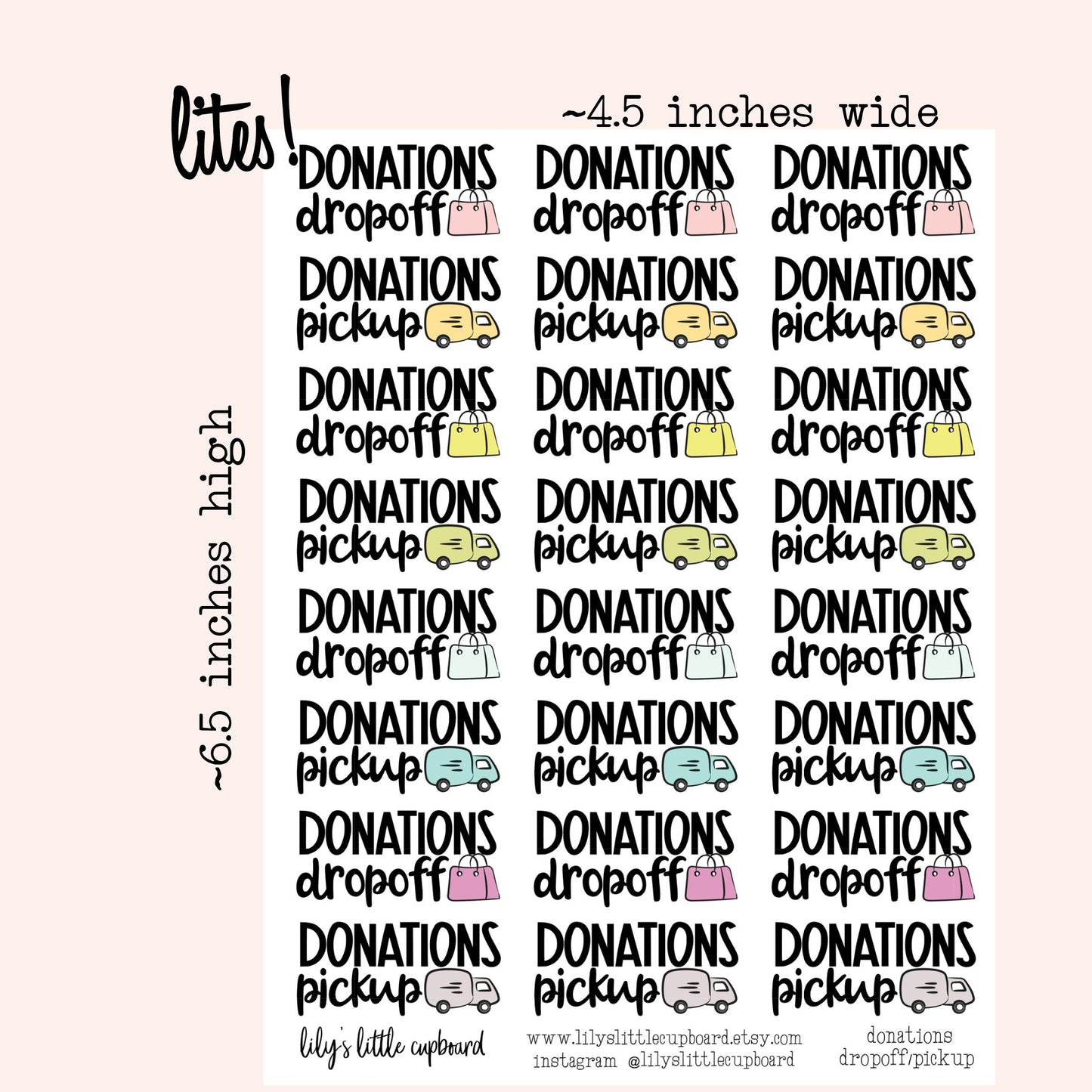 Donations Dropoff Planner Stickers | Donations Pickup Planner Stickers | Decluttering Planner Stickers
