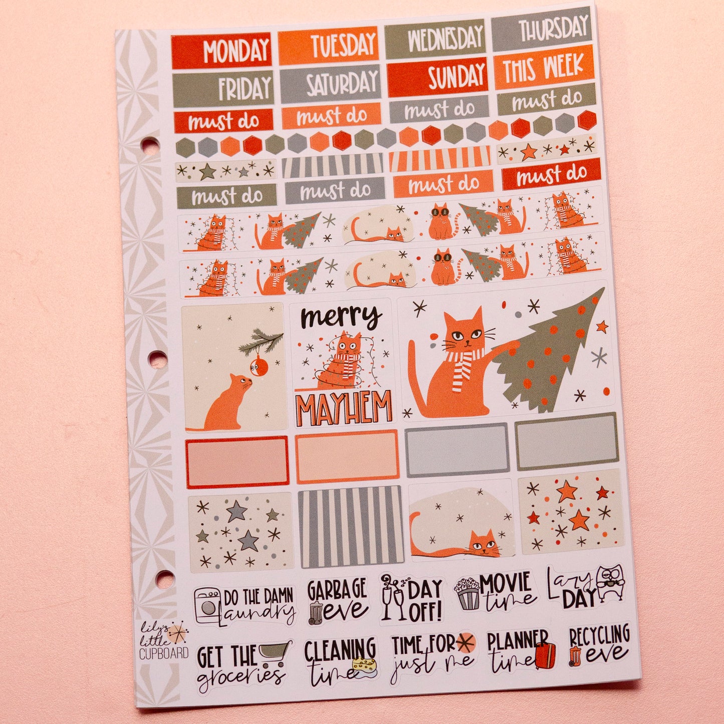 Hobonichi Cousin Weekly Sticker Kit in Purrfectly Chaotic Christmas | Christmas Sticker Kit | A5 Weekly Planner Sticker Kit | Mini Planner