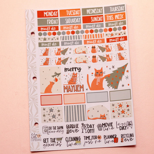 Hobonichi Cousin Weekly Sticker Kit in Purrfectly Chaotic Christmas | Christmas Sticker Kit | A5 Weekly Planner Sticker Kit | Mini Planner