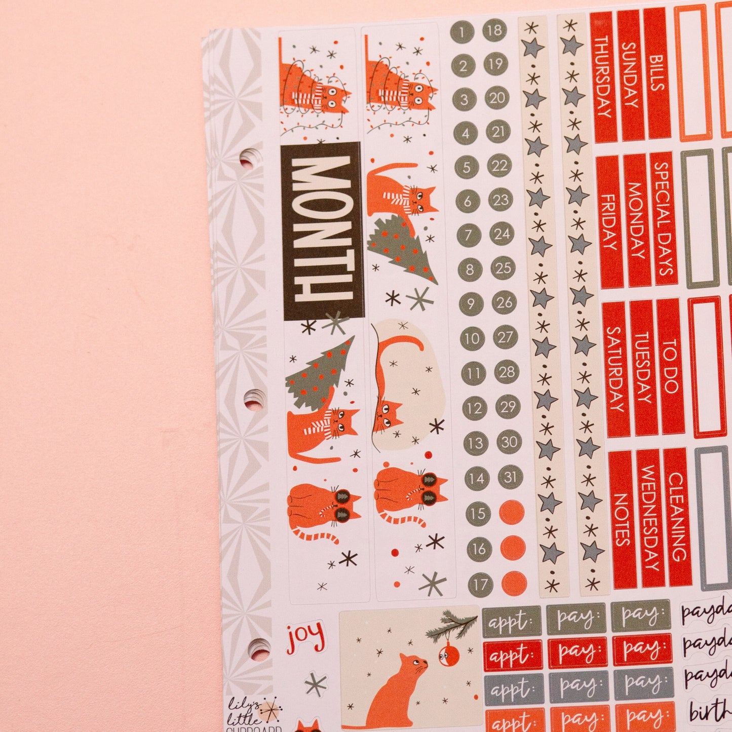 Simple Monthly Kit in Purrfectly Chaotic Christmas | Choose Your Month Sticker Kit | Monthly Spread Planner | Monthly Planner Sticker Kits